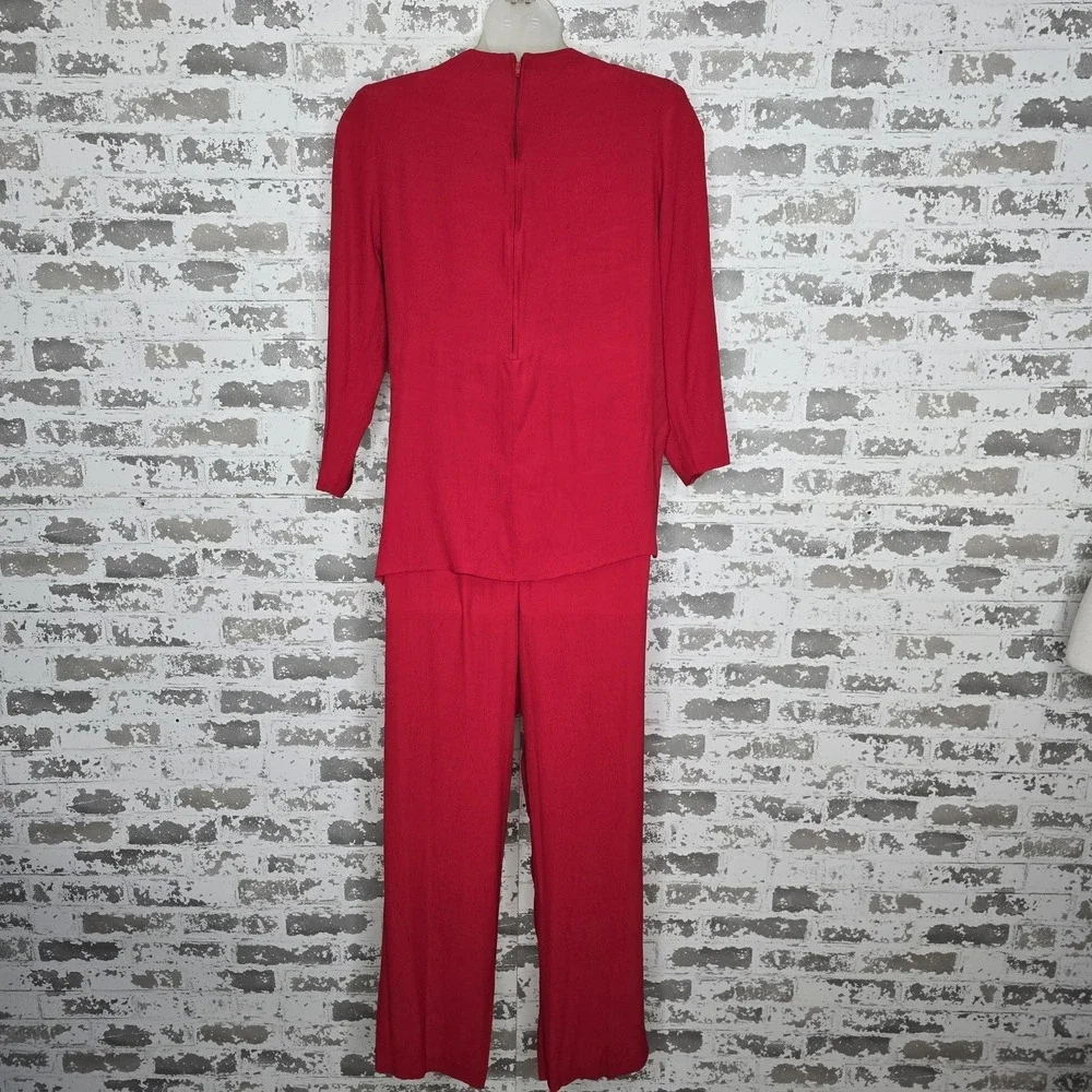 Nina Piccalino 2 Piece Pants Suit Womens Size 12 Red 100% Rayon Vintage USA Made